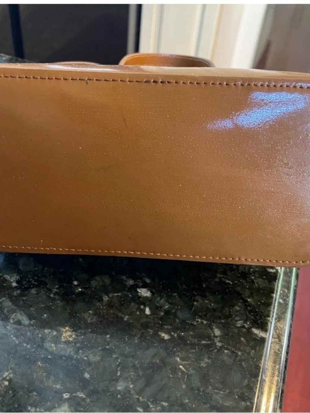Dooney & Bourke Mini Cognac Patent Leather Crossbody Satchel 10” x 8”